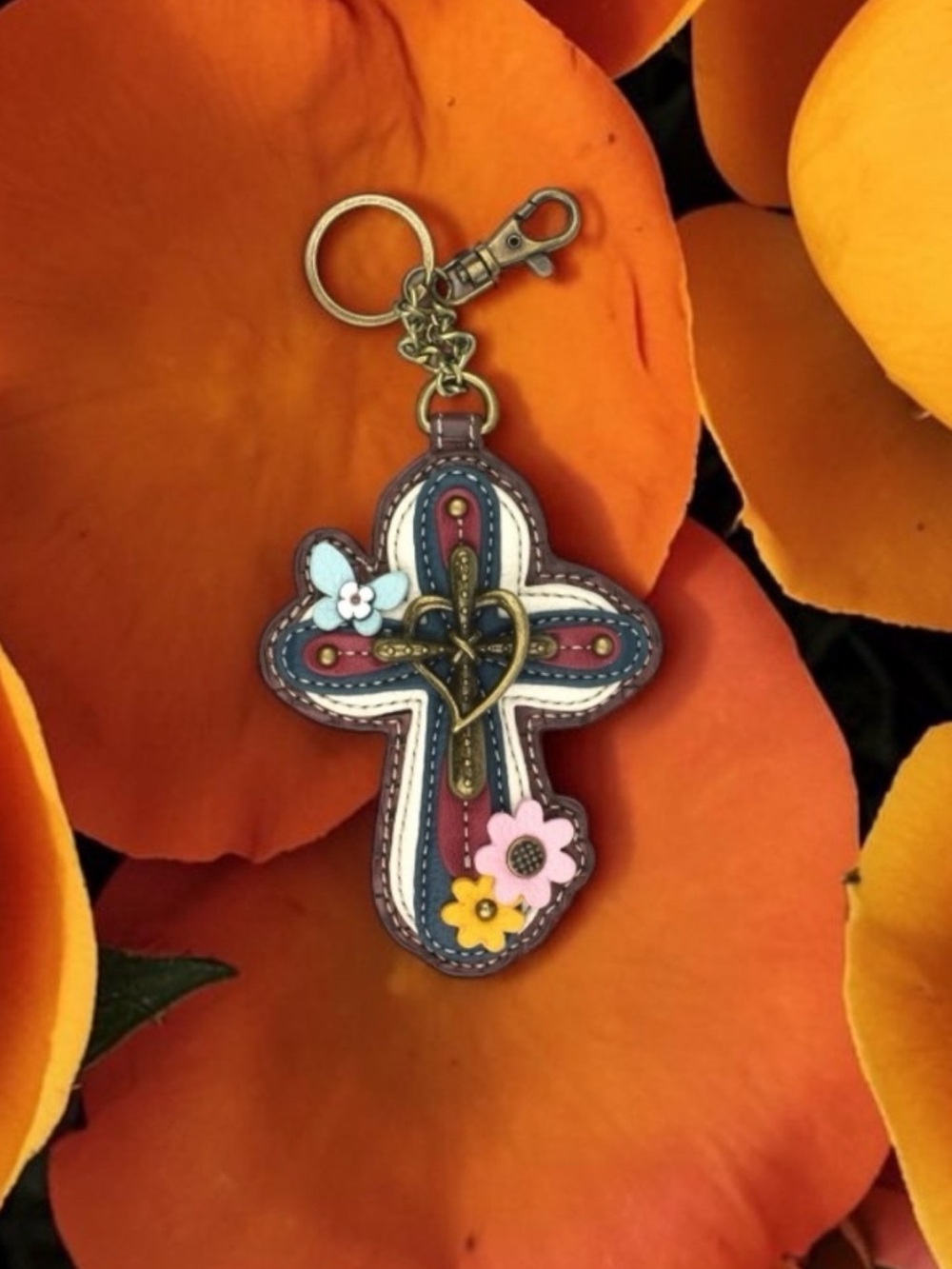 CHALA bag charm Cross keychain key fob NWT floral butterfly - Picture 6 of 11